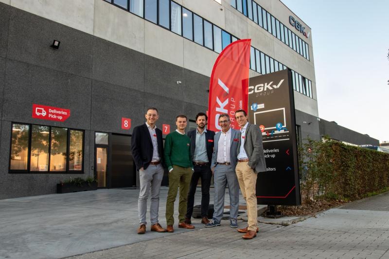 CGK Group opent nieuwe productiehal Stijn Dely, Tijl Charle, Robin Gheysen, Geert Denutte en Antoine Willems